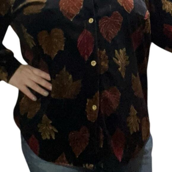Cindy Bai Vintage Womens Fall Leaves Velvet Button Down Blouse Top Size 1X - Picture 5 of 9